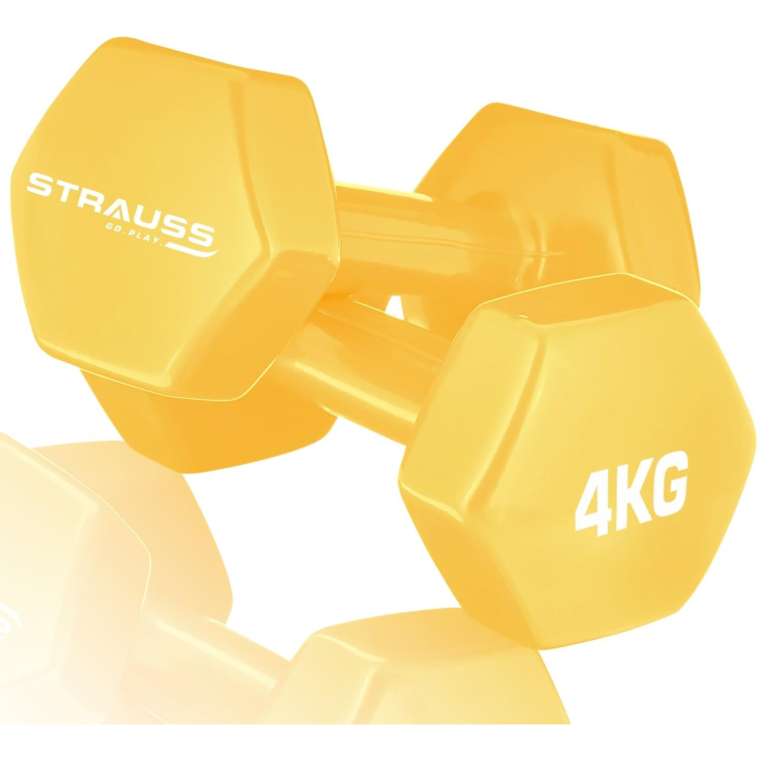 Strauss Premium Vinyl Dumbbells Weight for Men & Women | 4 Kg (Each) | 8 Kg (Pair) | Ideal for Home Workout, Yoga, Pilates, Gym Exercises | Non-Slip, Easy to Hold, Scratch Resistant (Yellow)