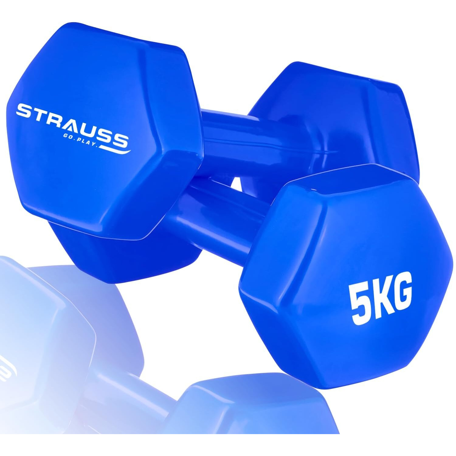 Strauss Premium Vinyl Dumbbells Weight for Men & Women | 5 Kg (Each) | 10 Kg (Pair) | Ideal for Home Workout, Yoga, Pilates, Gym Exercises | Non-Slip, Easy to Hold, Scratch Resistant (Blue)