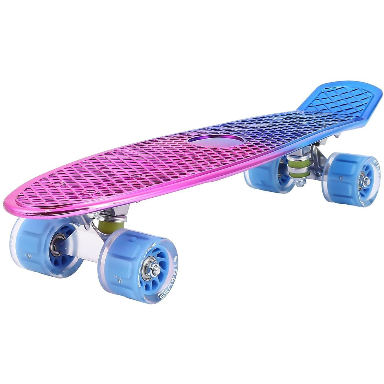 STRAUSS Fibreglass Cruiser Skateboard| Penny Skateboard| Casterboard | Hoverboard | Anti-Skid Board with High Precision Bearings | Ideal for 8 Years Old and above | 22 X 6 Inch,(Pink,Blue)