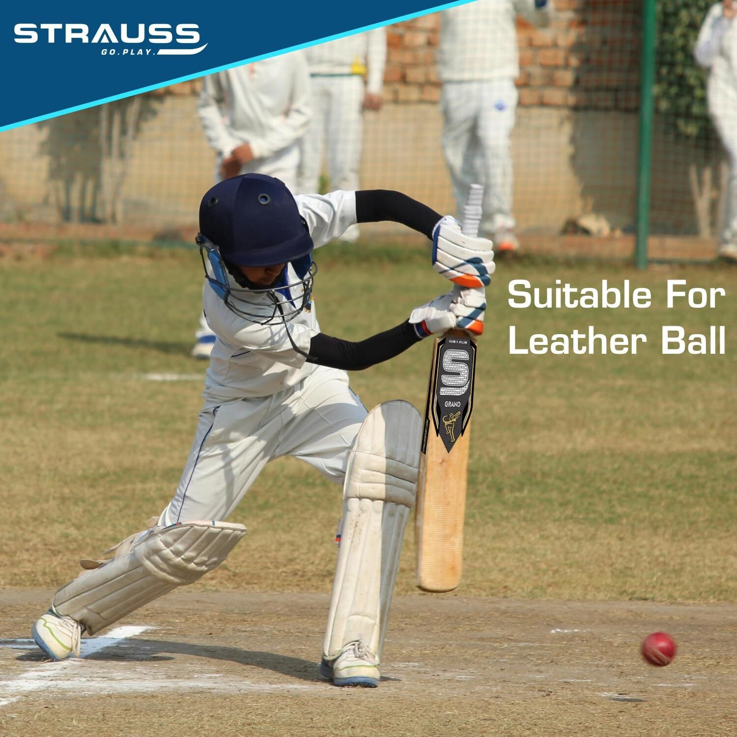 STRAUSS Grand Kashmir Willow Cricket Bat | Size Short Handle (SH) | Suitable for Leather Tennis Ball | Age group 13+ yrs | for Youth Adults | Anti Scuff Sheet & Bat Cover | Grey | (1050-1200 Grams)