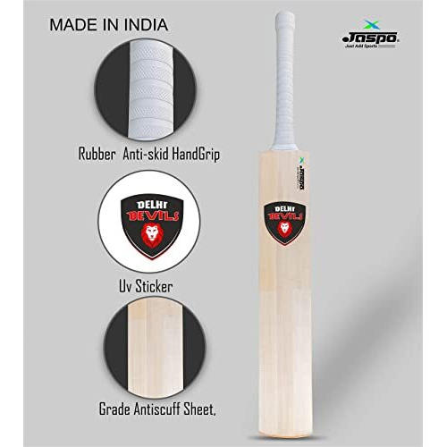 Jaspo Club-Craze Kashmir Willow Full Size Grade 1 Cricket Bat for Tournament with Bigger Sweet Spot and Singapore Cane Handle Approx Weight 1200-1250 Grams (Short Handle) (Delhi Devils)