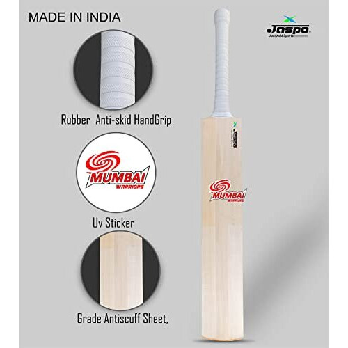 Jaspo Club-Craze Kashmir Willow Full Size Grade 1 Cricket Bat for Tournament with Bigger Sweet Spot and Singapore Cane Handle Approx Weight 1200-1250 Grams (Short Handle) (Mumbai Warriors)