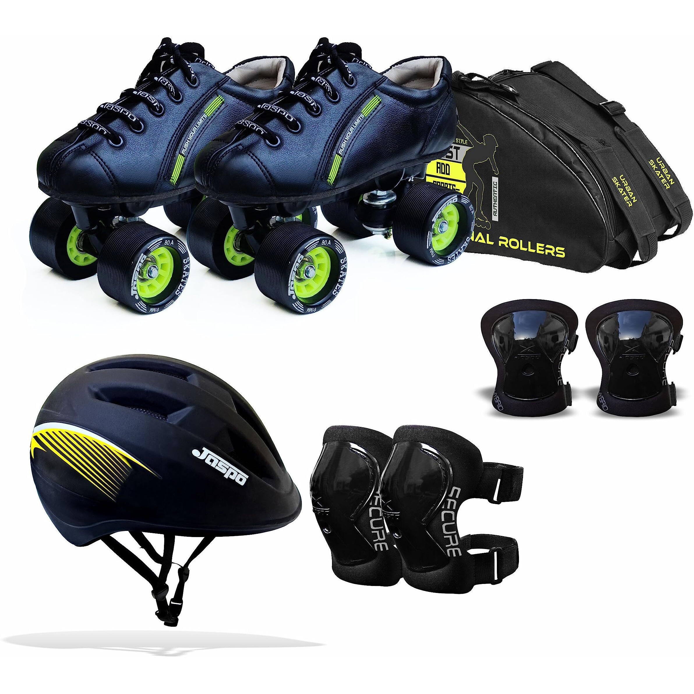 Jaspo Torque Intact Shoe Skate Combo (Shoe Skates+ Helmet+Knee+Elbow+Bag) (Size-2 UK (Age 8-9 yrs), Torque Intact)