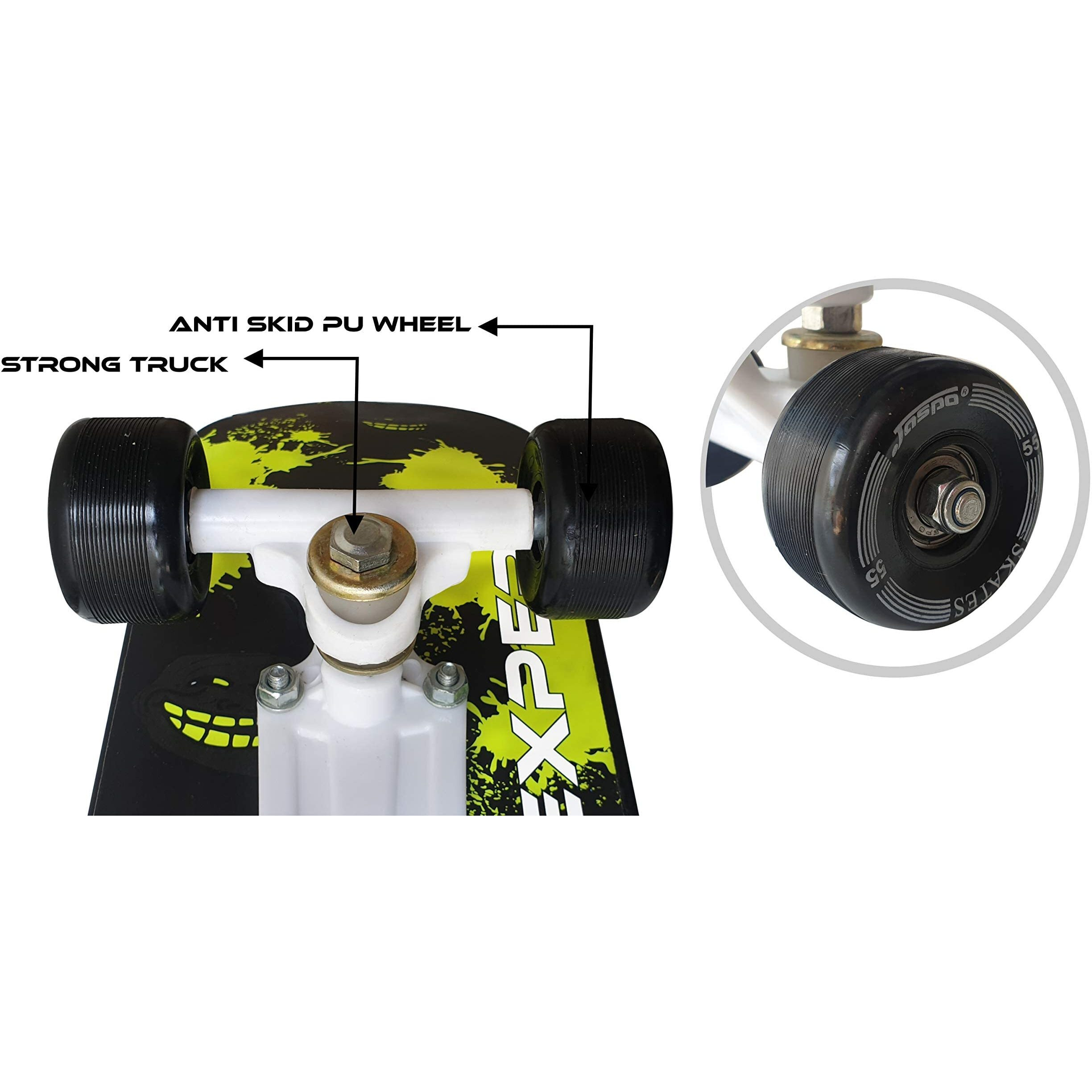 Jaspo Kickstart 26 Inches Anti Skid Fiber Skateboard for Beginners Upto 12yrs (NEON)