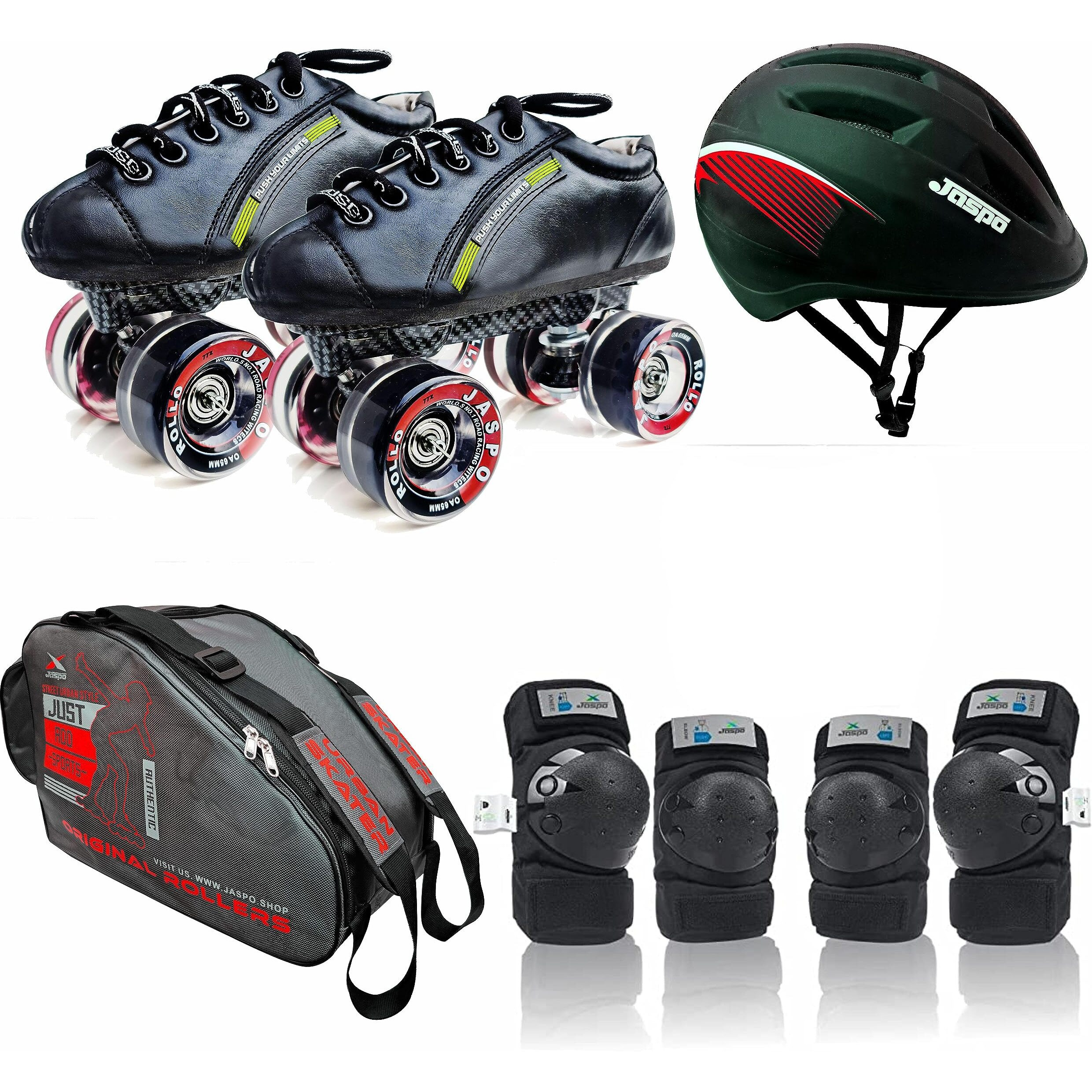 Jaspo Hyper-X Red-Black Intact Shoe Skate Combo(Shoe Skate+ Knee Guard+ Elbow Guard+ Helmet+ Bag) (3 UK (Foot Length 23.5 cms)
