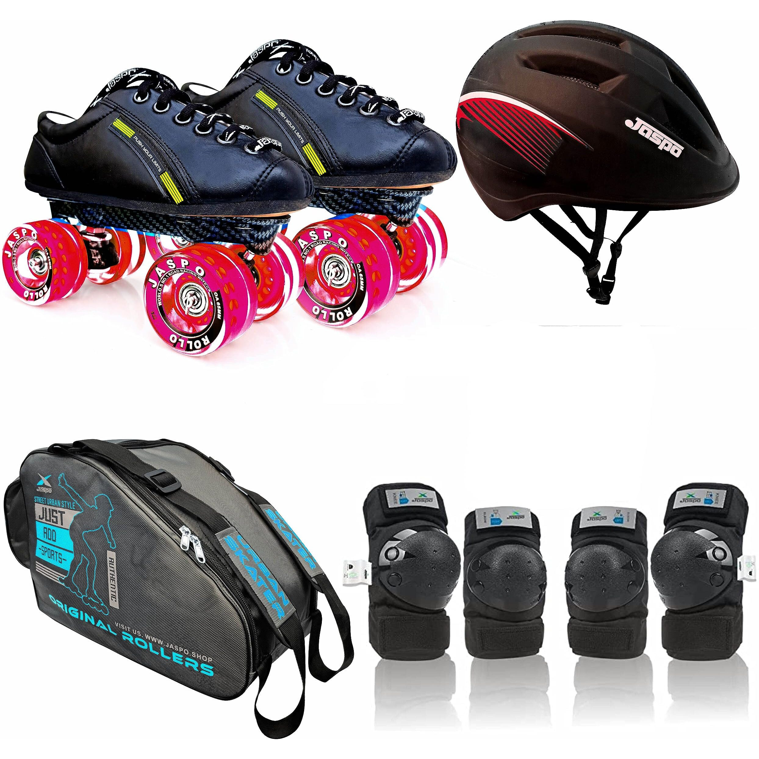 Jaspo Hyper-X Pink-Black Intact Shoe Skate Combo(Shoe Skate+ Knee Guard+ Elbow Guard+ Helmet+ Bag) (5 UK (Foot Length 24.5 cms)