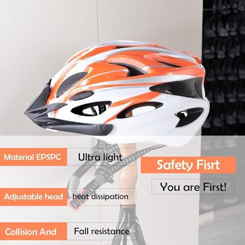 Kuber Industries Cycling Helmet with Detachable Visor|Helmet for Mountain, Road Bike & Skating|Breathable & Adjustable Bicycle Helmet|Ideal for Adults and Kids-Pack of 6 (Orange & White)