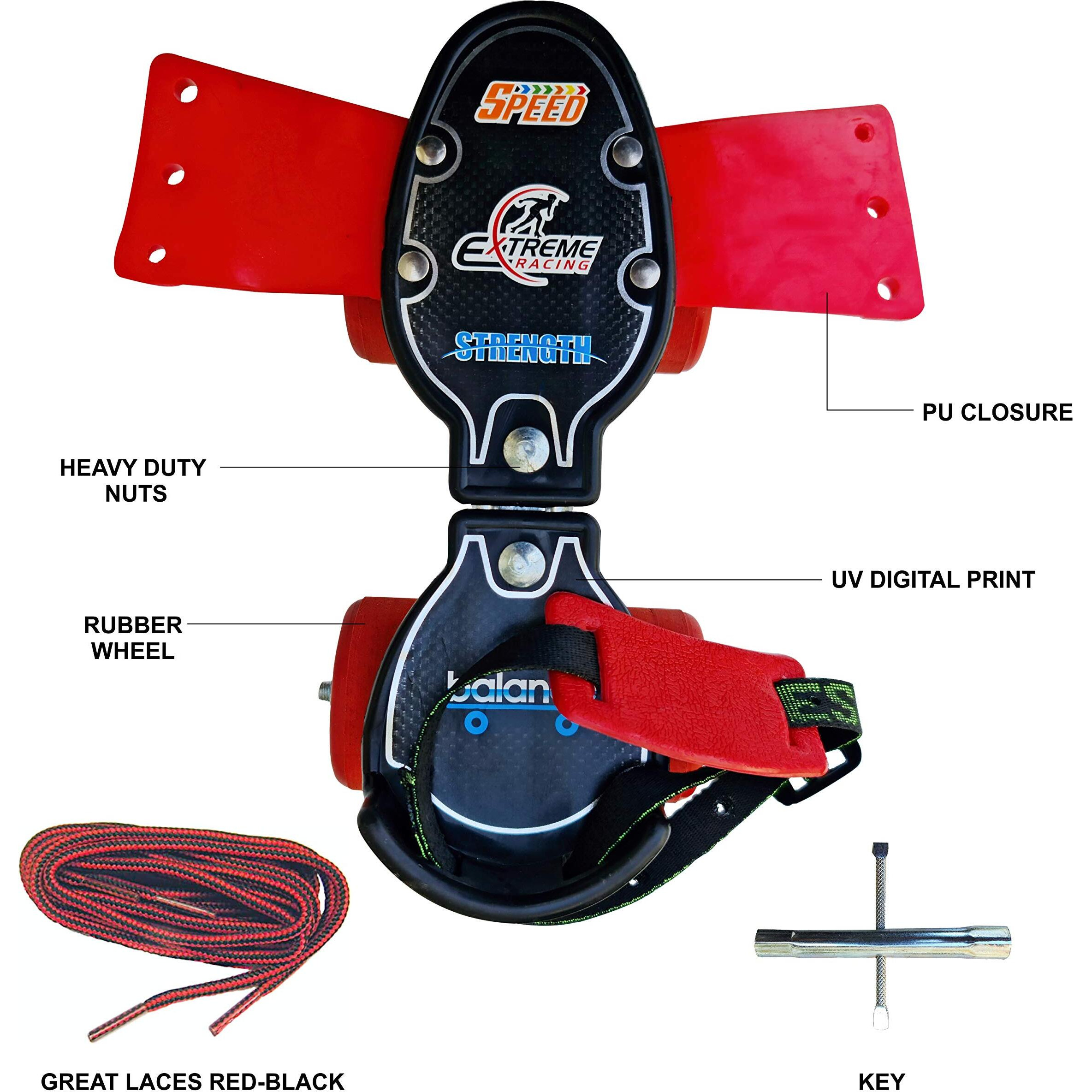 Jaspo Baby Tenacity Adjustable Rubber Wheel Skates for Junior (Baby Tenacity, Red)