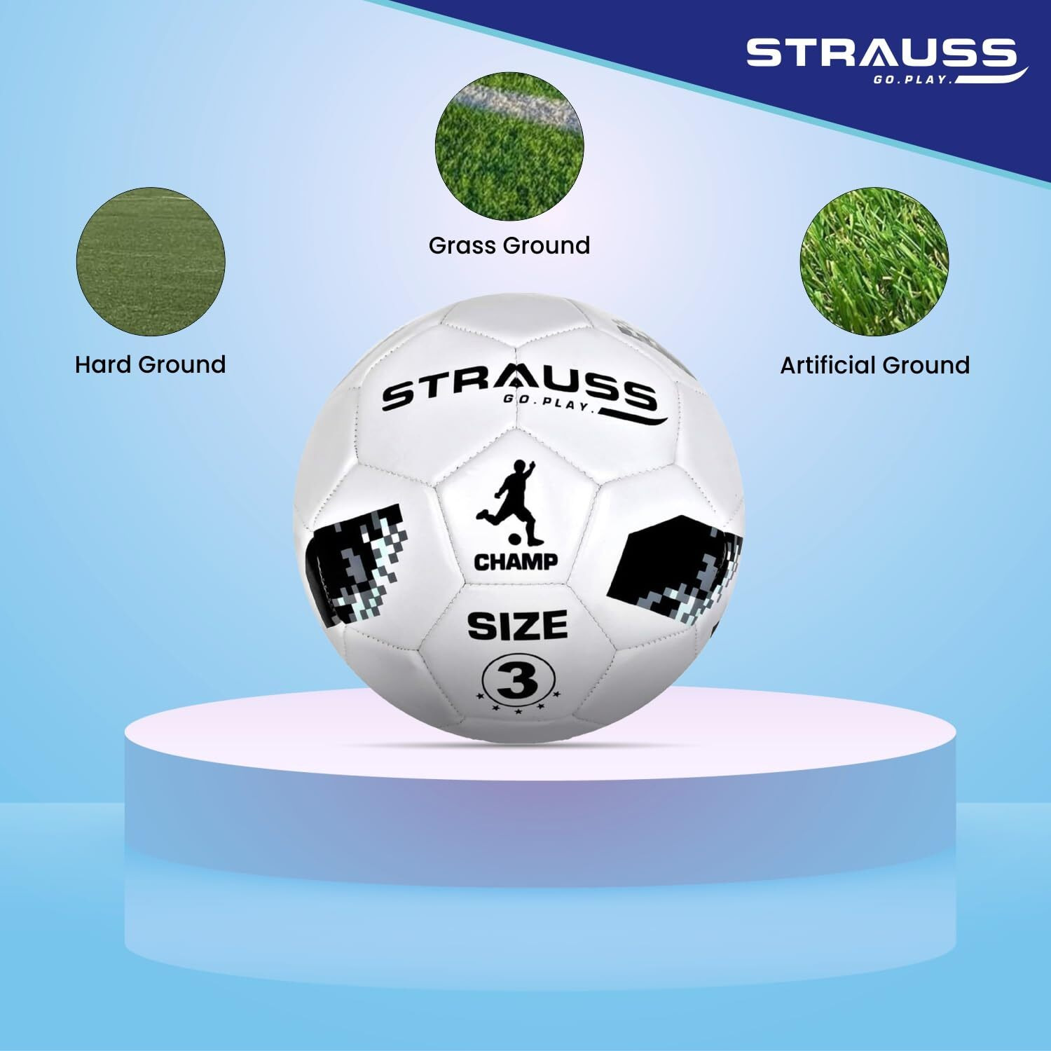 STRAUSS Official Football Size 3 | Professional Match Ball for Indoor & Outdoor Games & Training for Kids & Adults | Granular Texture with High-Performance Grained Surface, (White)