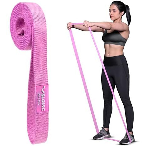 SLOVIC Long Fabric Resistance Bands | Medium Resistance - Pink, 60LB | Anti-Slip Resistance Bands for Calisthenics with Workout Guide for Glutes, Hip, Thigh, Arms & Leg Workout (1 Year Warranty)