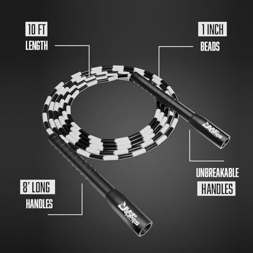 Plastic Jump Ropes World |Long Handle Beaded Skipping Rope | Jumping Rope | Athletics | (10-Ft, Black)