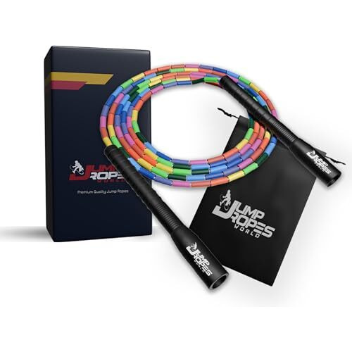 JUMP ROPES WORLD | Long Handle Beaded Skipping Rope | Jumping Rope | Athletics | (8- ft, RAINBOW)