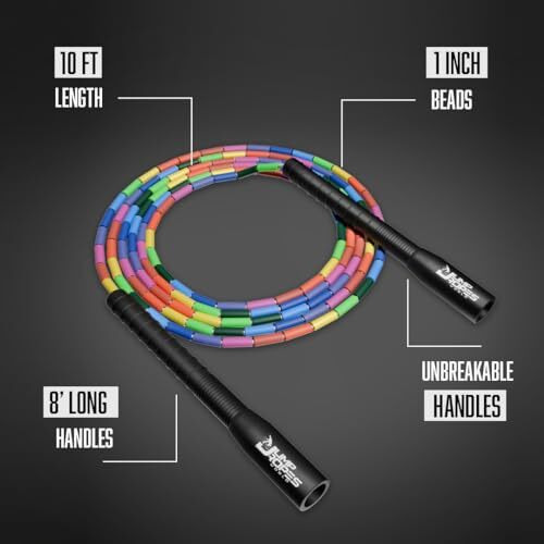 JUMP ROPES WORLD | Long Handle Beaded Skipping Rope | Jumping Rope | Athletics | (8- ft, RAINBOW)
