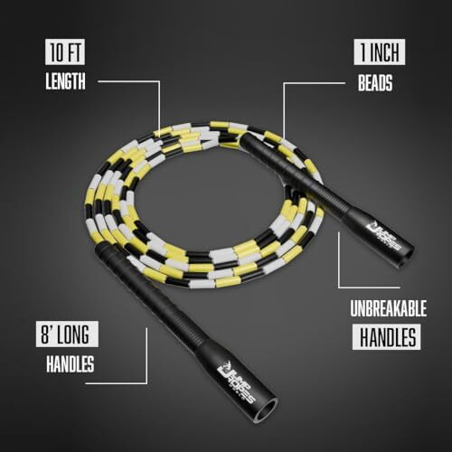 JUMP ROPES WORLD | Long Handle Beaded Skipping Rope | Jumping Rope | Athletics | (10-ft, Yellow)
