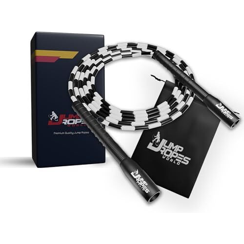 JUMP ROPES WORLD | Long Handle Beaded Skipping Rope | Jumping Rope | Athletics | (9-ft, Black)