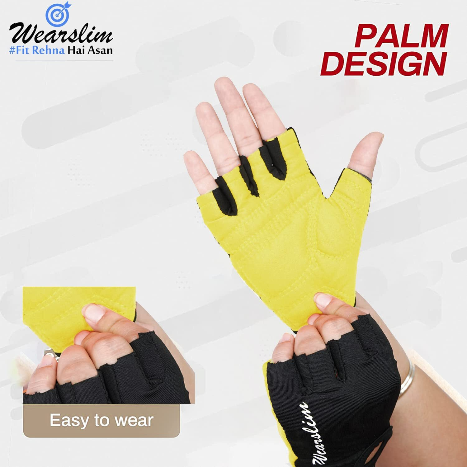 Wearslim Premium Workout Weight Lifting Fingerless Gym Gloves for Training, Exercise, Fitness Workout Hand Grips Exercises - Black & Yellow (Size- S)