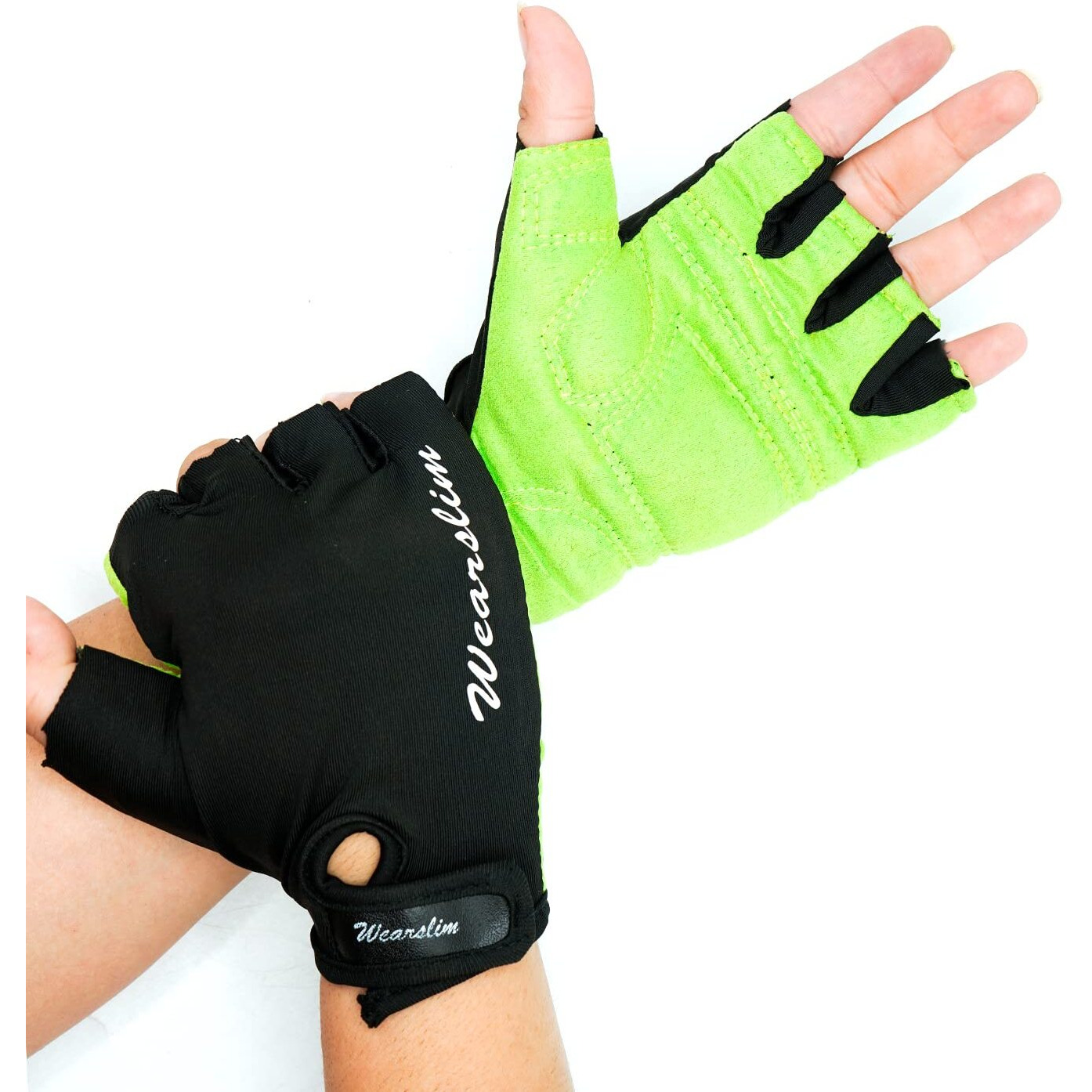 Wearslim Premium Workout Weight Lifting Fingerless Gym Gloves for Training, Exercise, Fitness Workout Hand Grips Exercises - Black & Green (Size- S)