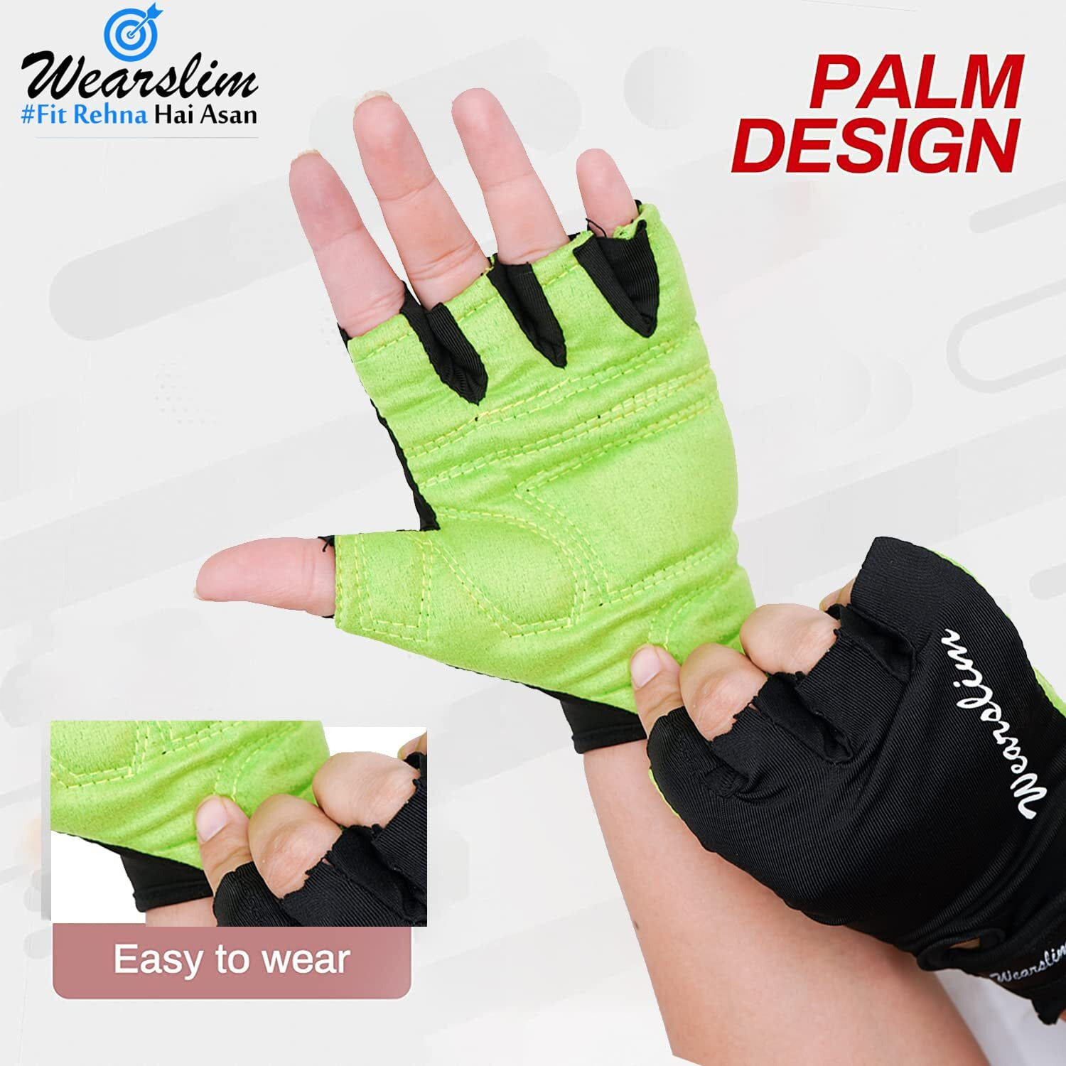 Wearslim Premium Workout Weight Lifting Fingerless Gym Gloves for Training, Exercise, Fitness Workout Hand Grips Exercises - Black & Green (Size- S)