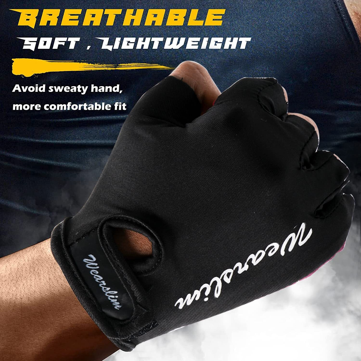 Wearslim Premium Workout Weight Lifting Fingerless Gym Gloves for Training, Exercise, Fitness Workout Hand Grips Exercises - Black & Pink (Size- S)