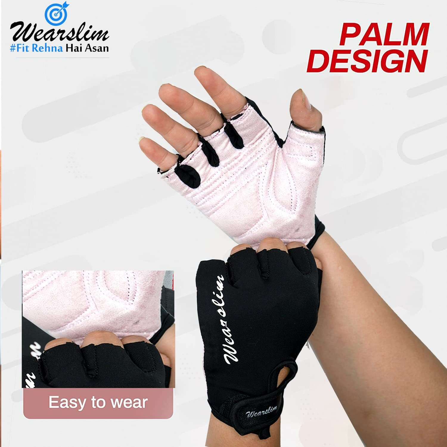 Wearslim Premium Workout Weight Lifting Fingerless Gym Gloves for Training, Exercise, Fitness Workout Hand Grips Exercises - Black & Pink (Size- S)