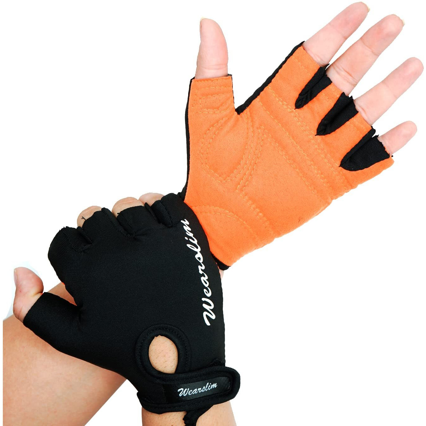 Wearslim Premium Workout Weight Lifting Fingerless Gym Gloves for Training, Exercise, Fitness Workout Hand Grips Exercises - Black & Orange (Size- XL)