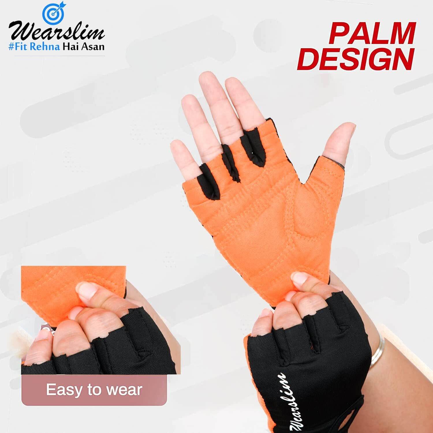 Wearslim Premium Workout Weight Lifting Fingerless Gym Gloves for Training, Exercise, Fitness Workout Hand Grips Exercises - Black & Orange (Size- XL)