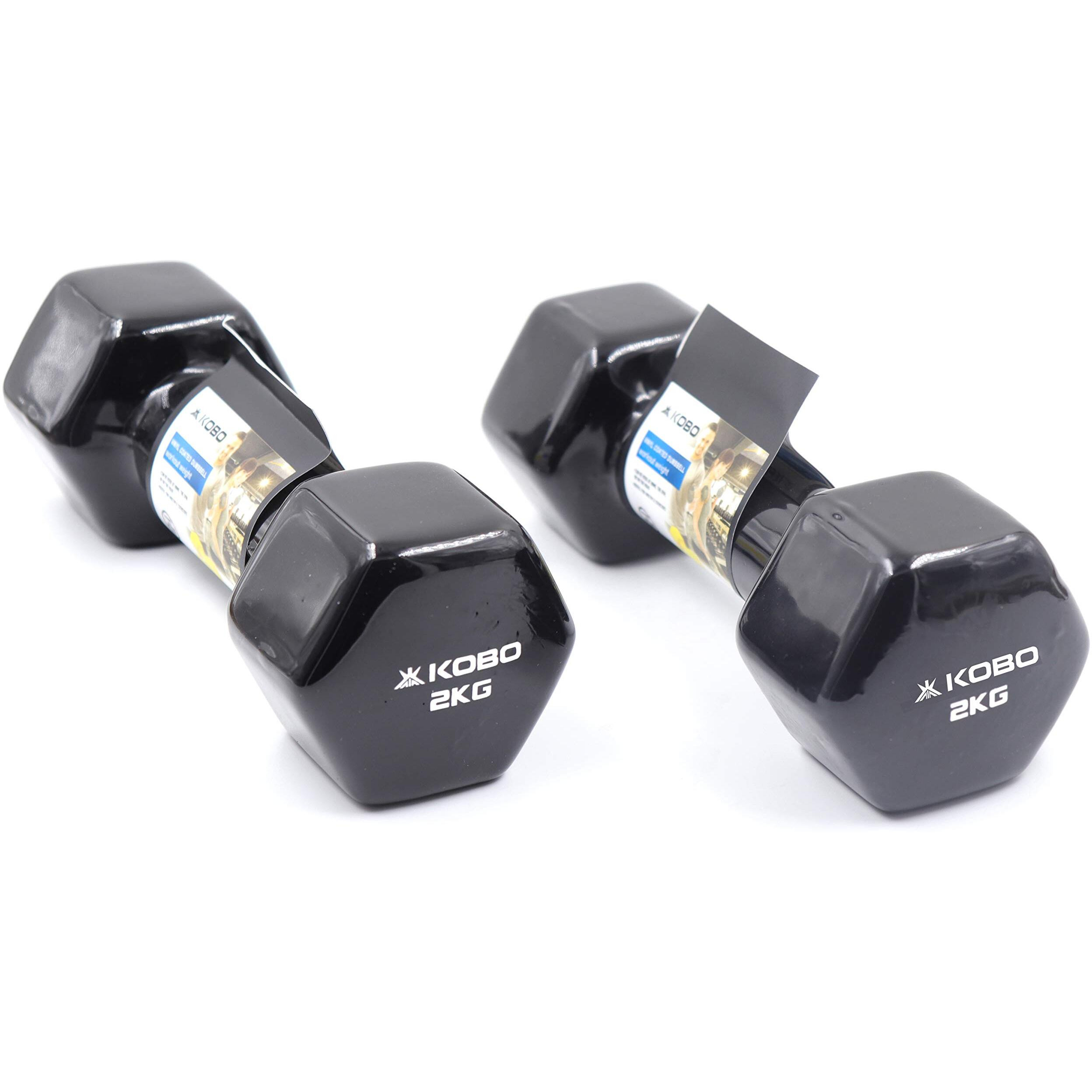 Kobo Vinyl Coated Iron Integrated Dumbbells Grippy Weights All-Purpose Color Coded Dumbbell for Strength Training (2 Kg x 2  4 Kg Pair, Black)