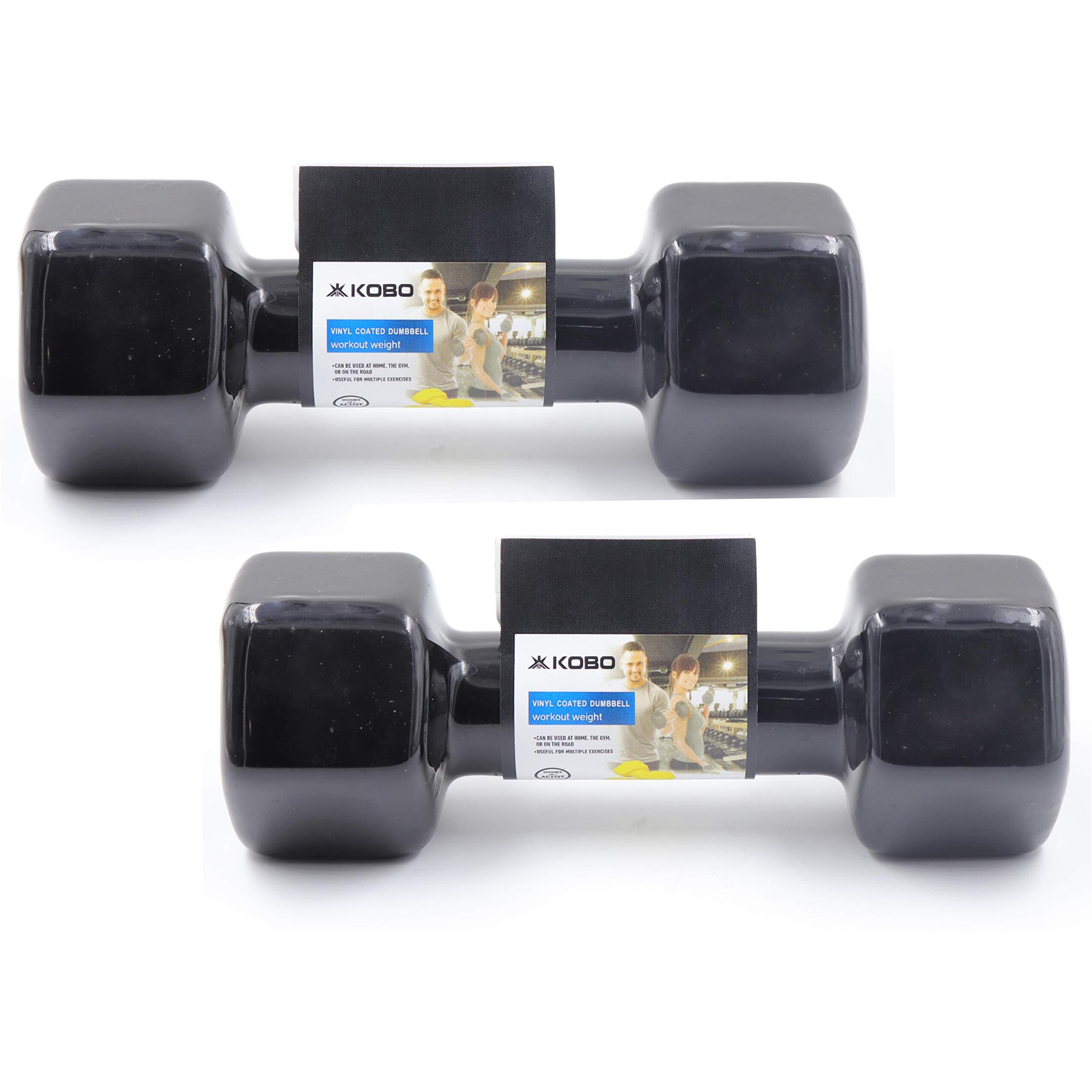 Kobo Vinyl Coated Iron Integrated Dumbbells Grippy Weights All-Purpose Color Coded Dumbbell for Strength Training (2 Kg x 2  4 Kg Pair, Black)