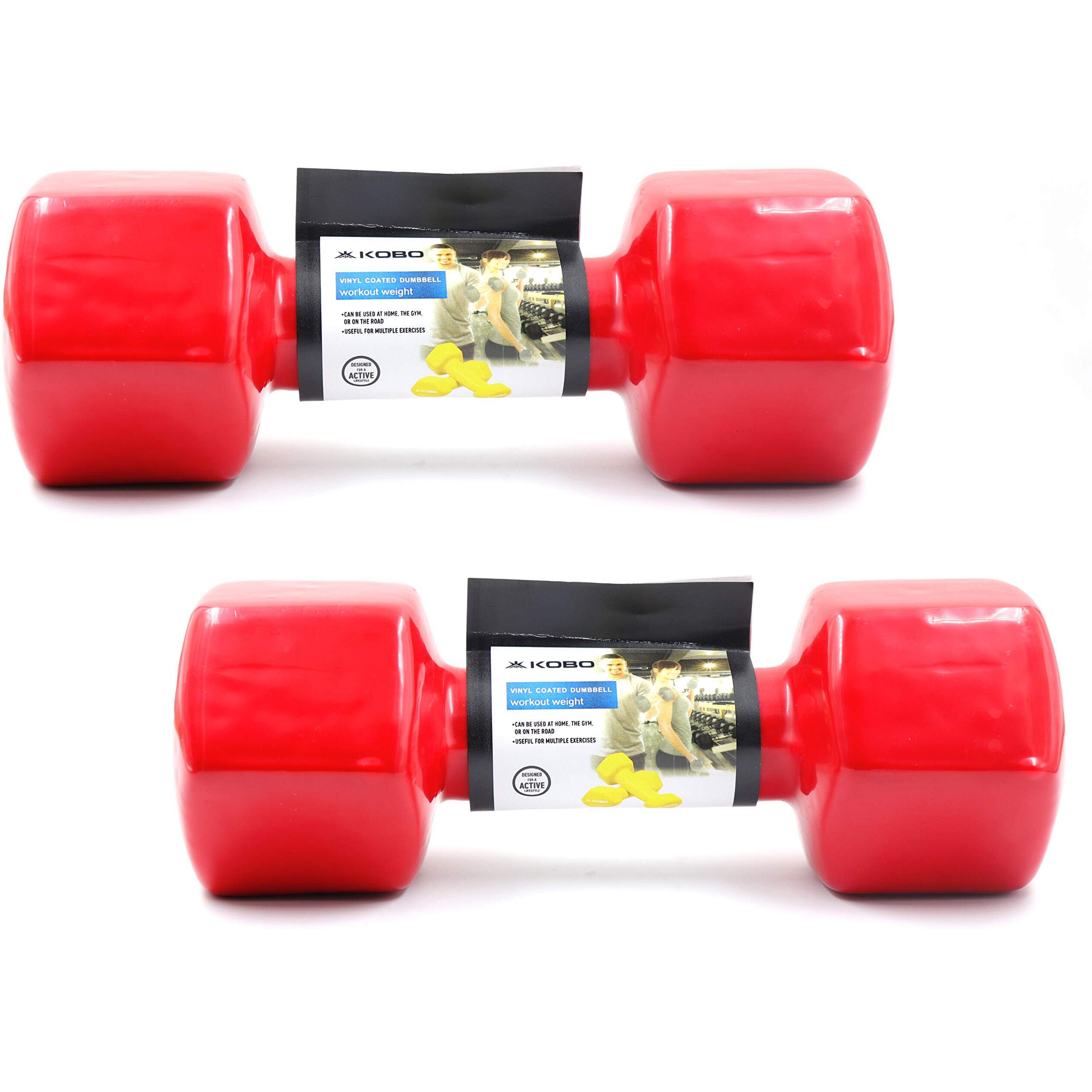 Kobo Vinyl Coated Iron Integrated Dumbbells Grippy Weights All-Purpose Color Coded Dumbbell for Strength Training (5 Kg x 2  10 Kg Pair)