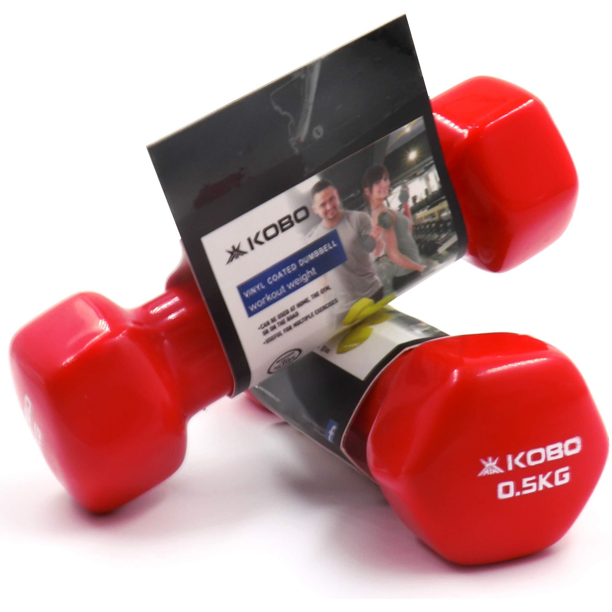 Kobo Vinyl Coated Iron Integrated All-Purpose Color Coded Dumbbells Grippy Weights for Strength Training (Red, 0.5 Kg X 2  1 Kg, Pair)