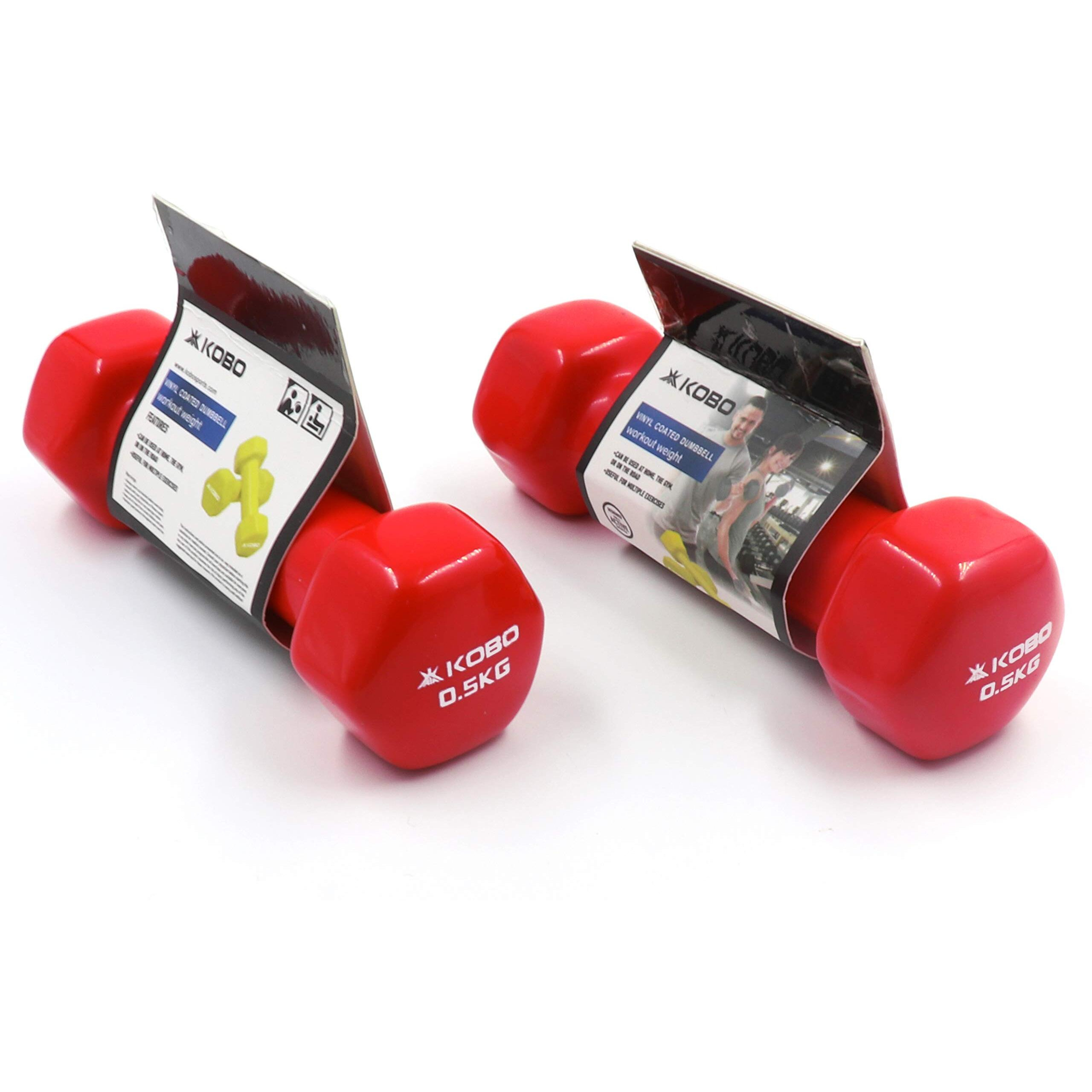 Kobo Vinyl Coated Iron Integrated All-Purpose Color Coded Dumbbells Grippy Weights for Strength Training (Red, 0.5 Kg X 2  1 Kg, Pair)