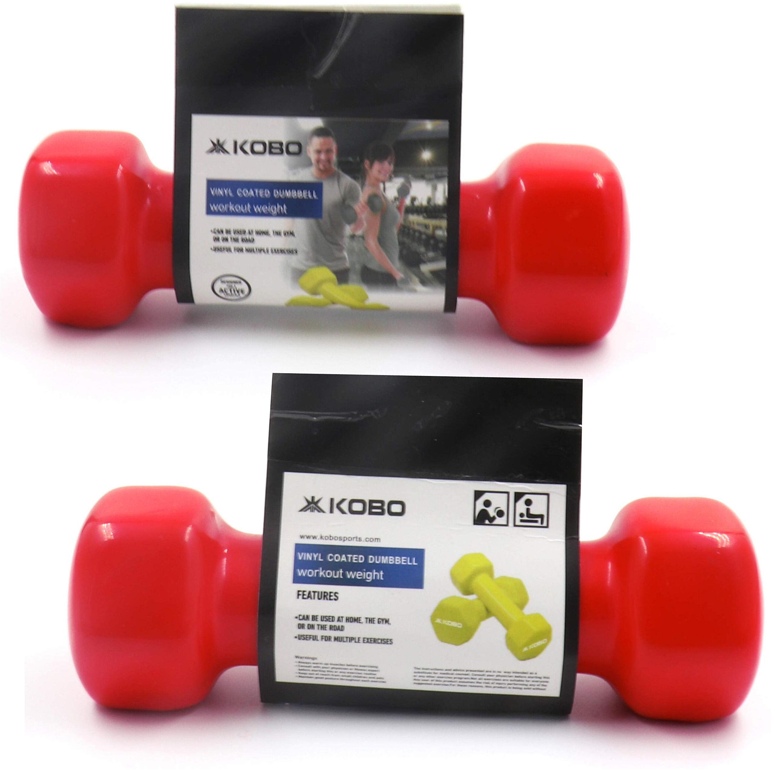 Kobo Vinyl Coated Iron Integrated All-Purpose Color Coded Dumbbells Grippy Weights for Strength Training (Red, 0.5 Kg X 2  1 Kg, Pair)