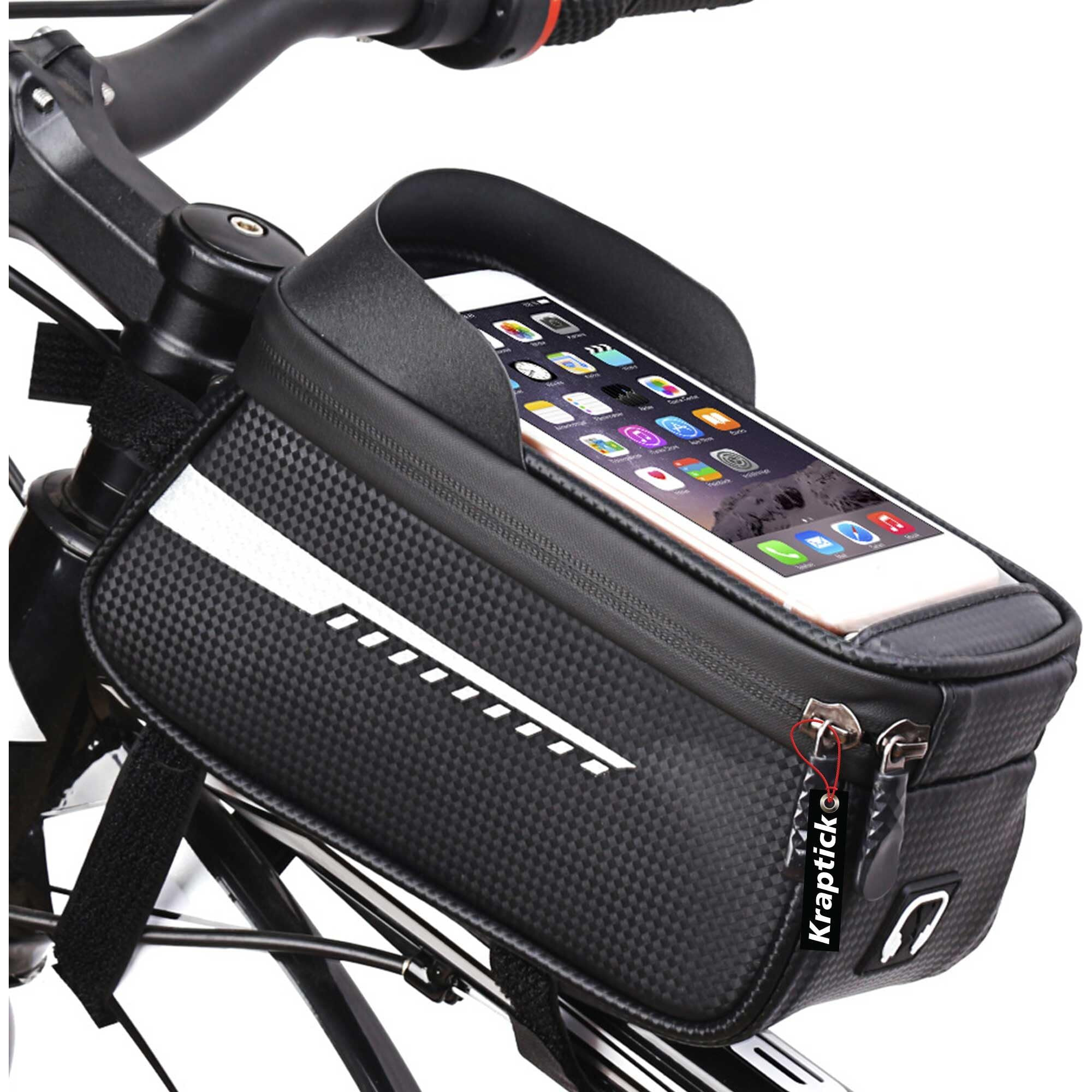 Kraptick Cycle Bicycle Bag, Cycle Bag Carrier, Cycle Bag for Mobile, Cycle Front Frame Bag with 3.5mm Audio Jack, Cycle Storage Pouch for Cycle Accessories- Mobile Phone, Keys, Wallet (Black)