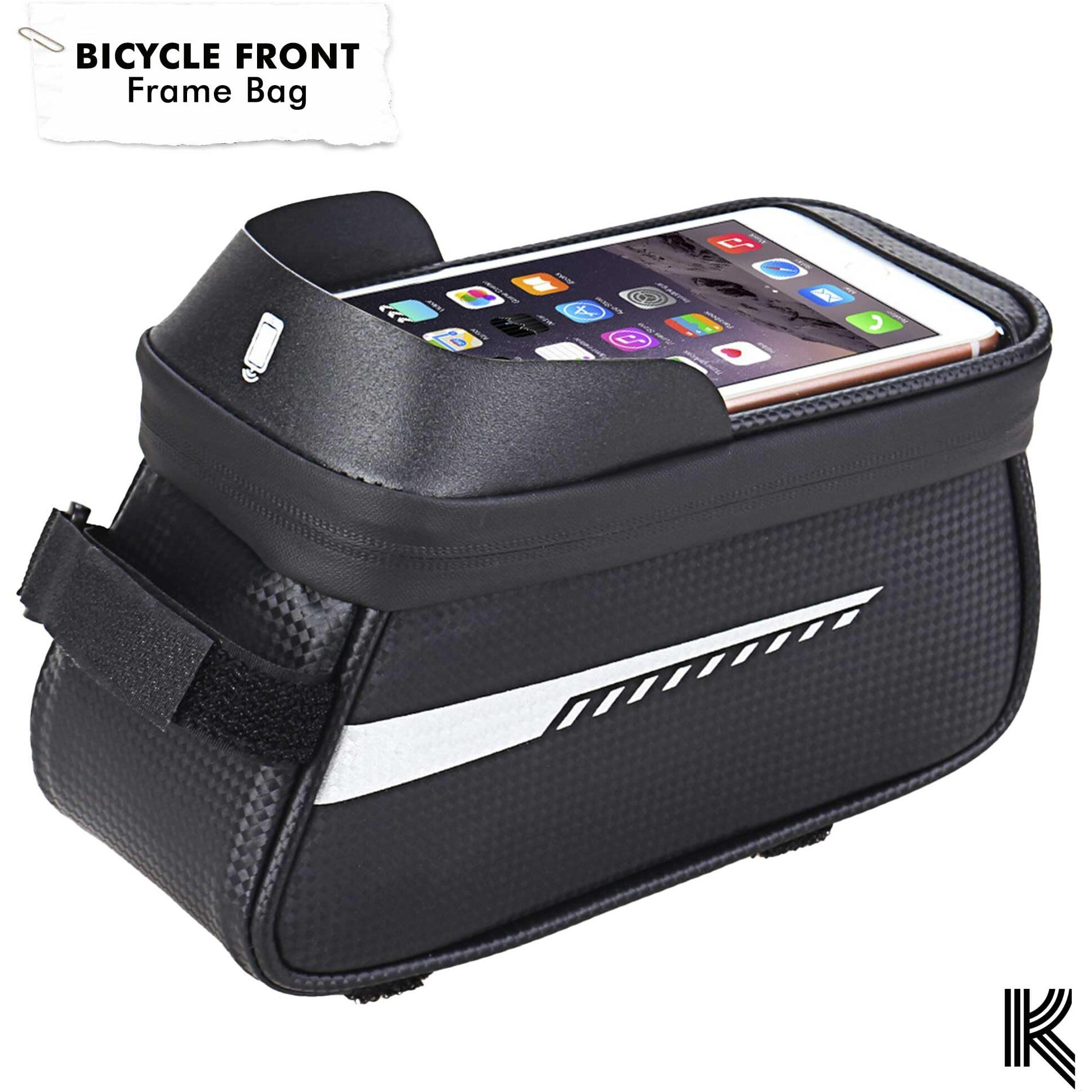 Kraptick Cycle Bicycle Bag, Cycle Bag Carrier, Cycle Bag for Mobile, Cycle Front Frame Bag with 3.5mm Audio Jack, Cycle Storage Pouch for Cycle Accessories- Mobile Phone, Keys, Wallet (Black)