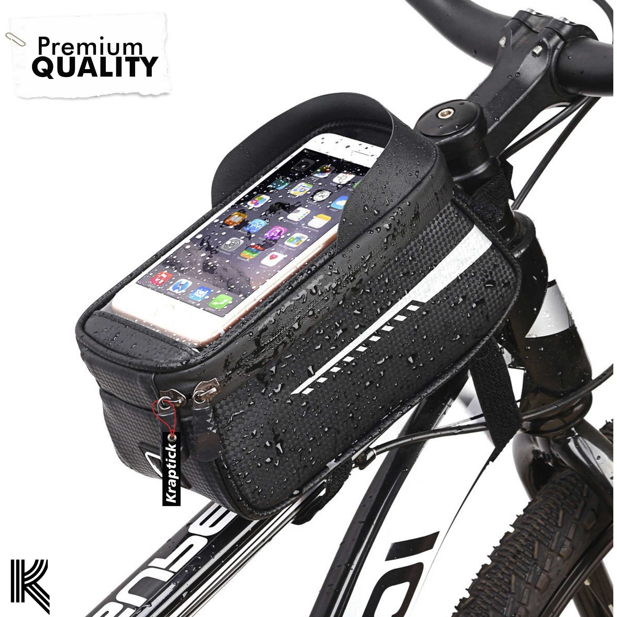 Kraptick Cycle Bicycle Bag, Cycle Bag Carrier, Cycle Bag for Mobile, Cycle Front Frame Bag with 3.5mm Audio Jack, Cycle Storage Pouch for Cycle Accessories- Mobile Phone, Keys, Wallet (Black)