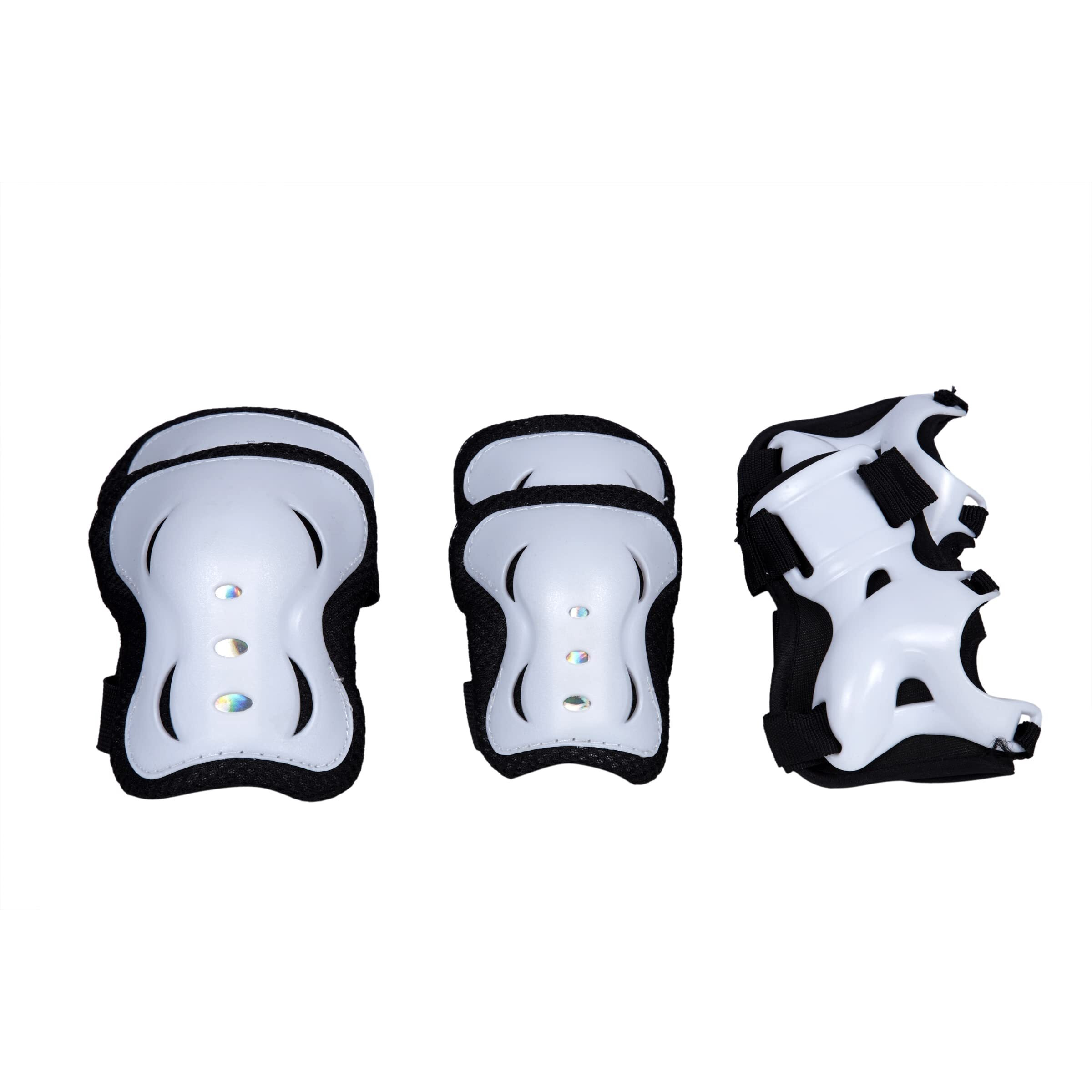 AIRAVAT Skating Guard, Cycling Protection Set, Protective Skating Guard Kit, Multi Sport Gear with 1 Pair Knee Support, Elbow Support, Palm Support (Small - 3 Year to 6 Year, White Black Color)