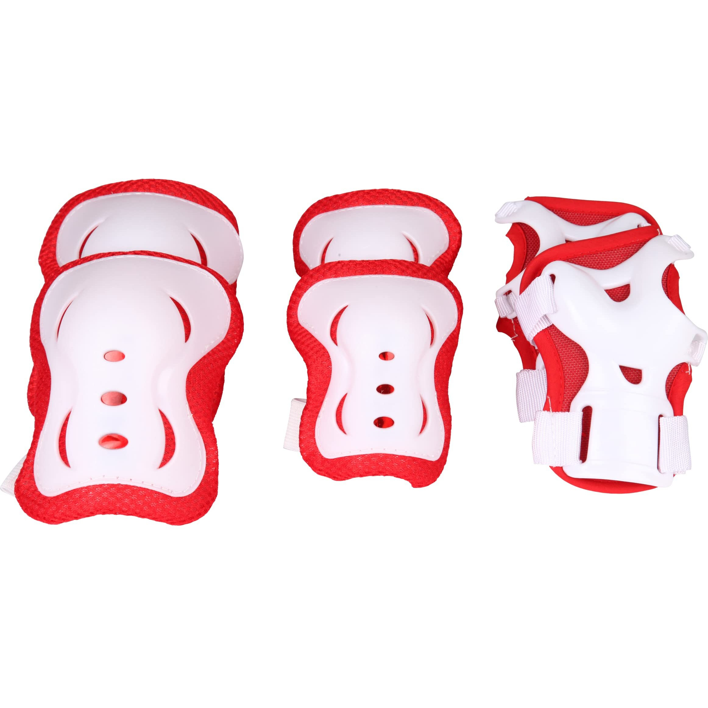 AIRAVAT Skating Guard, Cycling Protection Set, Protective Skating Guard Kit, Multi Sport Gear with 1 Pair Knee Support, Elbow Support, Palm Support (Medium - 7 Year to 12 Year, White Red Color)