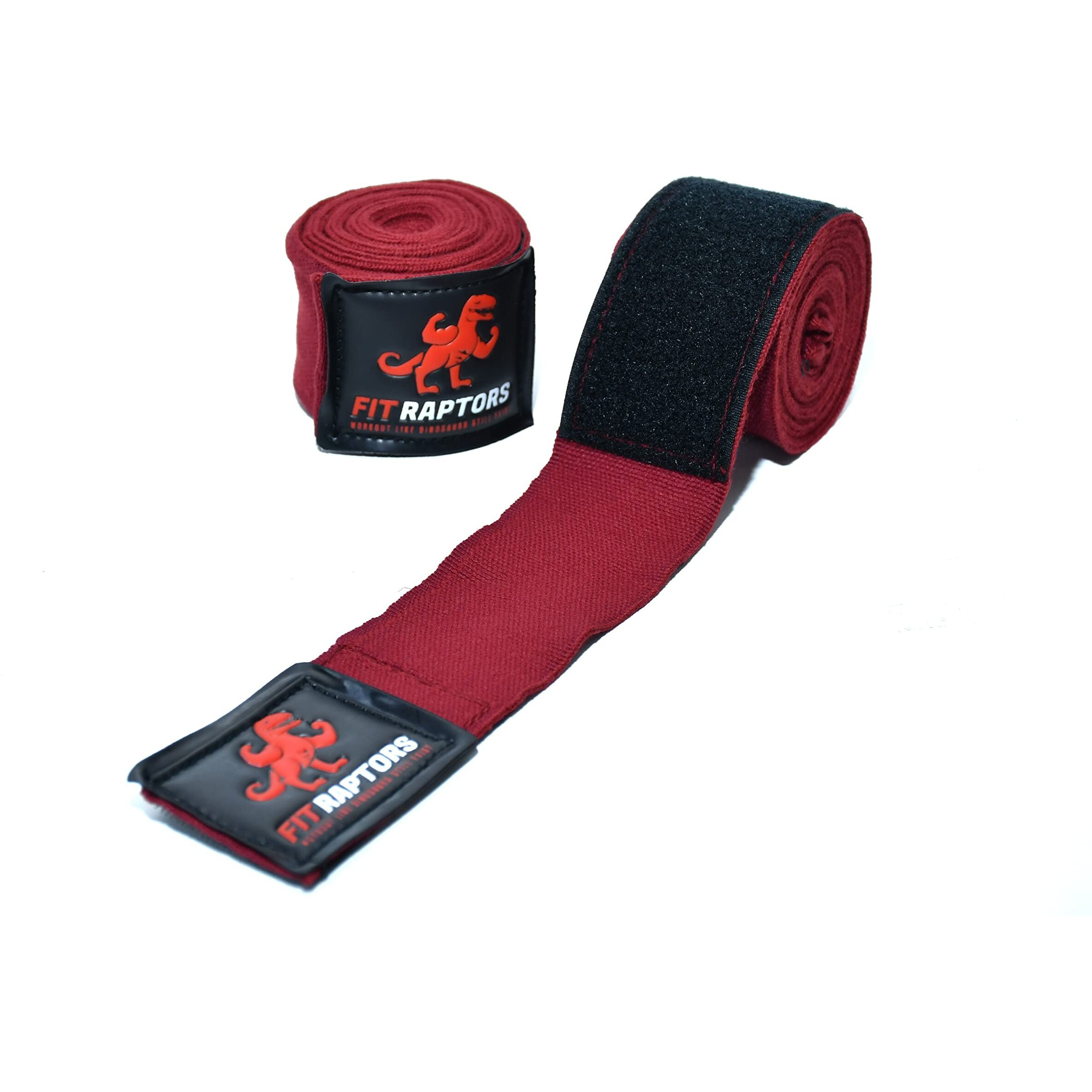 FitRaptors Cotton Boxing Hand Wrap with Thumb Loop for Men & Women Gym Accessories and Fitness Support Gloves Straps with Premium Velcro for Better Stability and Grip (4.5 Meters, Maroon)