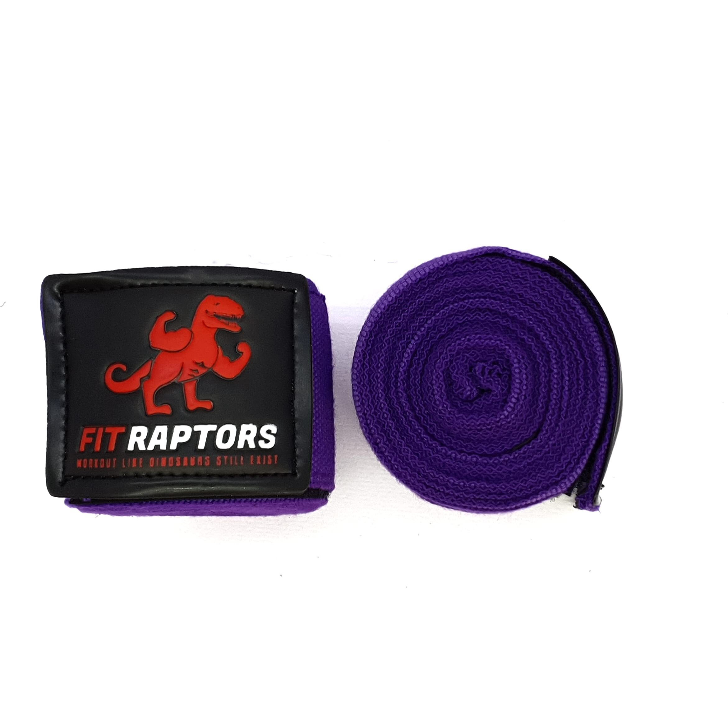FitRaptors Cotton Boxing Hand Wrap with Thumb Loop for Men & Women Gym Accessories and Fitness Support Gloves Straps with Premium Velcro for Better Stability and Grip (3 Meters, Purple)
