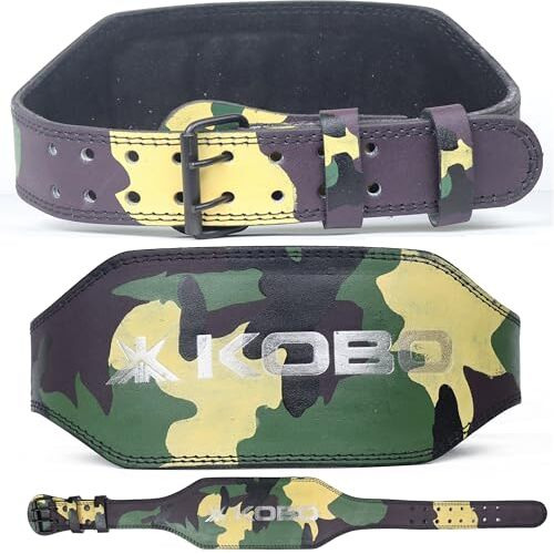 Kobo Weight Lifting Belt Gym Fitness, Natural Genuine Leather 6 Padded Back Support, 8 Adjustable Holes, Weightlifting Powerlifting Bodybuilding Deadlift Squat Workout Strength Training, Men Women