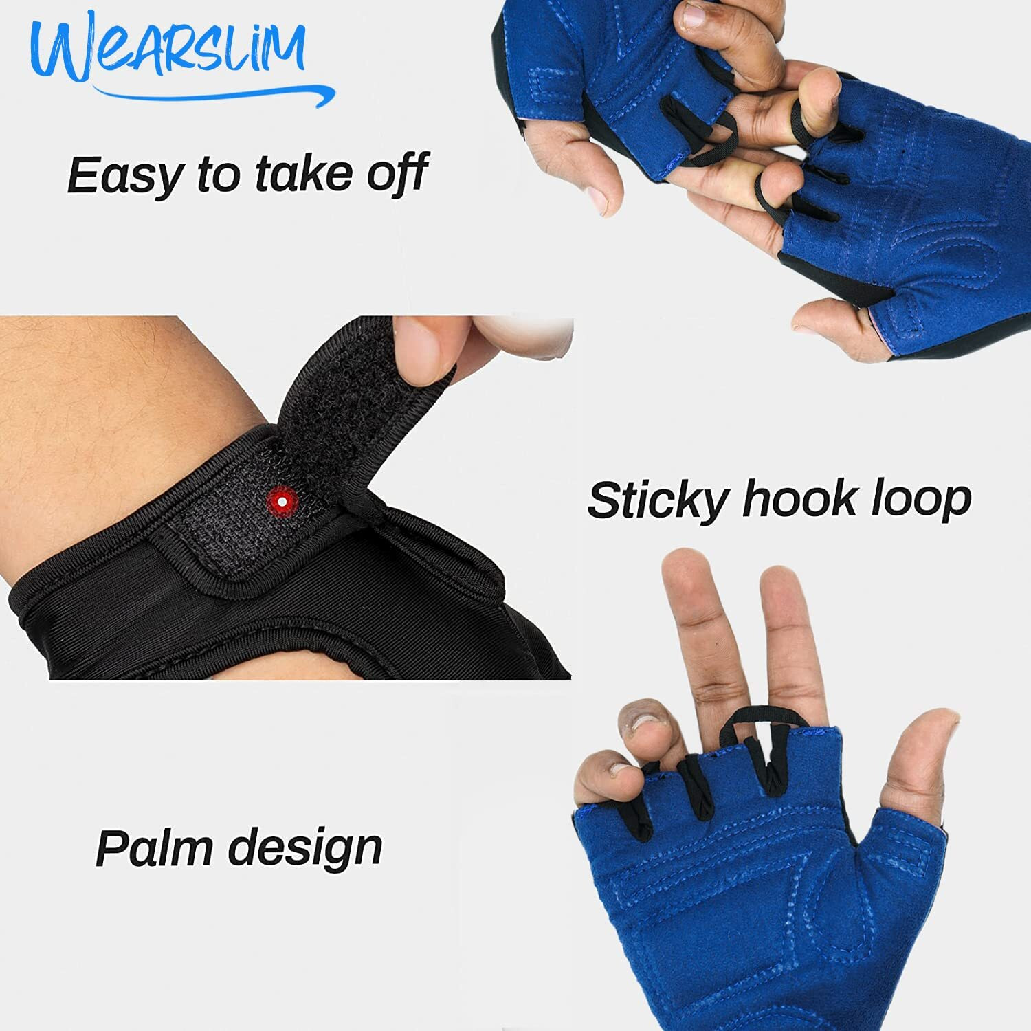 Wearslim Premium Workout Weight Lifting Fingerless Gym Gloves for Training, Exercise, Fitness Workout Hand Grips Exercises - Black & Blue (Size- S)
