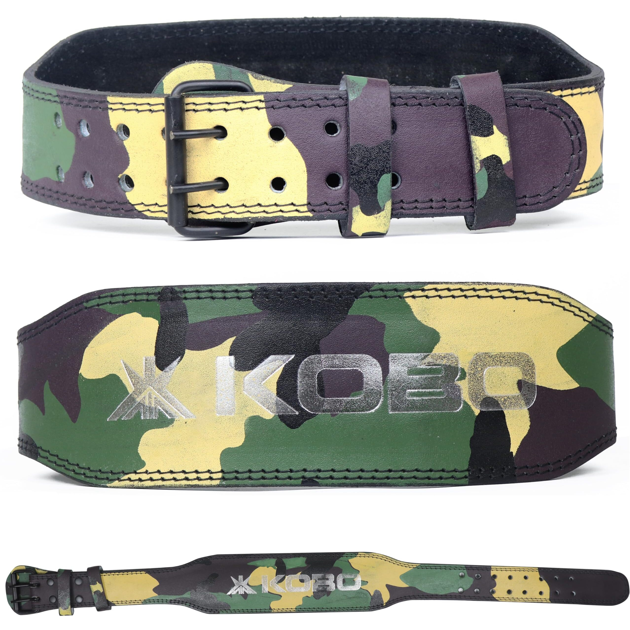Kobo Weight Lifting Belt Gym Fitness, Natural Genuine Leather 4 Padded Back Support, 8 Adjustable Holes, Weightlifting Powerlifting Bodybuilding Deadlift Squat Workout Strength Training, Men Women
