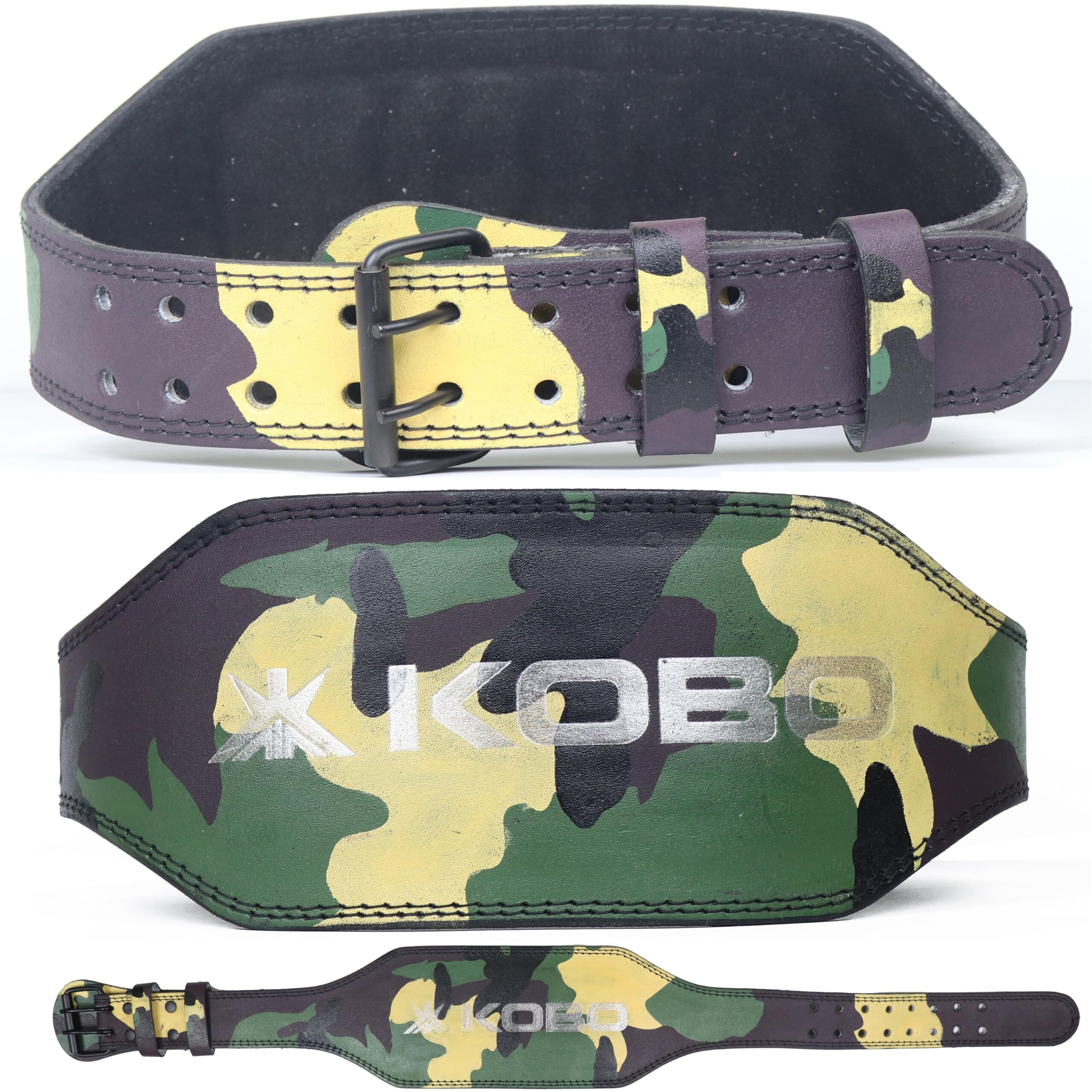 Kobo Weight Lifting Belt Gym Fitness, Natural Genuine Leather 6 Padded Back Support, 8 Adjustable Holes, Weightlifting Powerlifting Bodybuilding Deadlift Squat Workout Strength Training, Men Women
