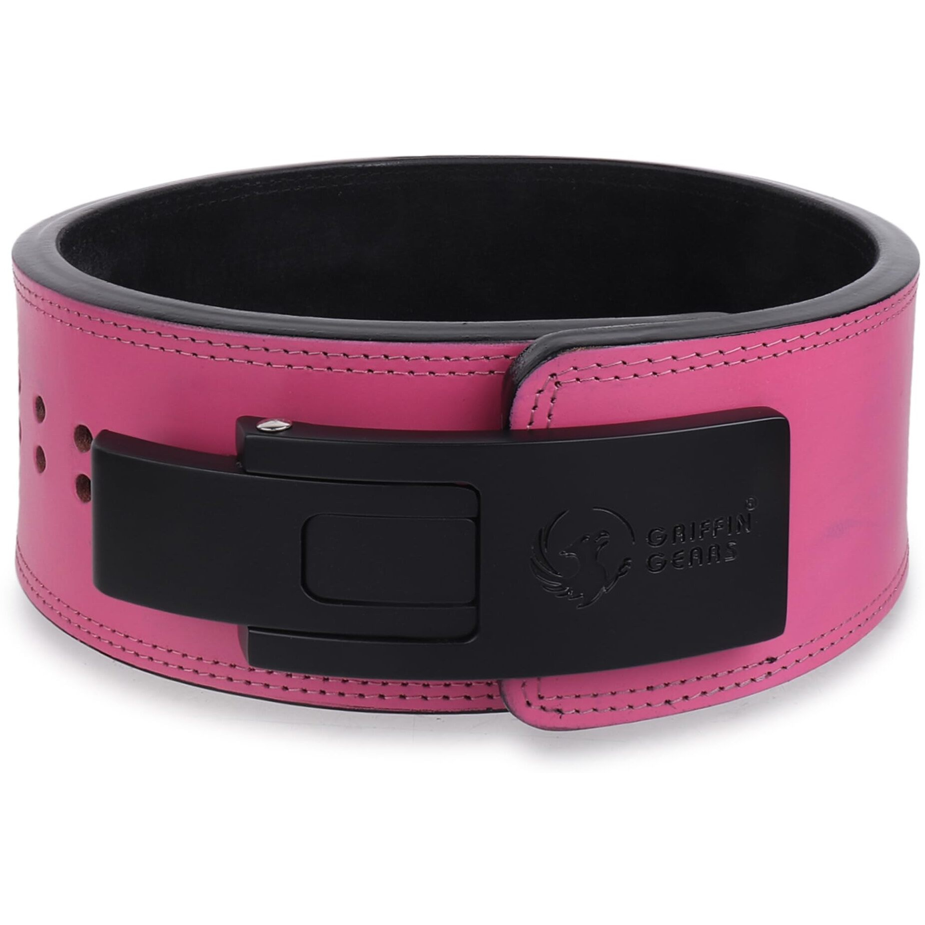 GRIFFIN GEARS Powerlifting Lever Gym Black Buckle With Pink Belt Power 10MM Extreme Heavy Duty Genuine Leather Belts -Squats Deadlifts Bodybuilding Weight Lifting Power Lifting for Men (M-32 -41 )