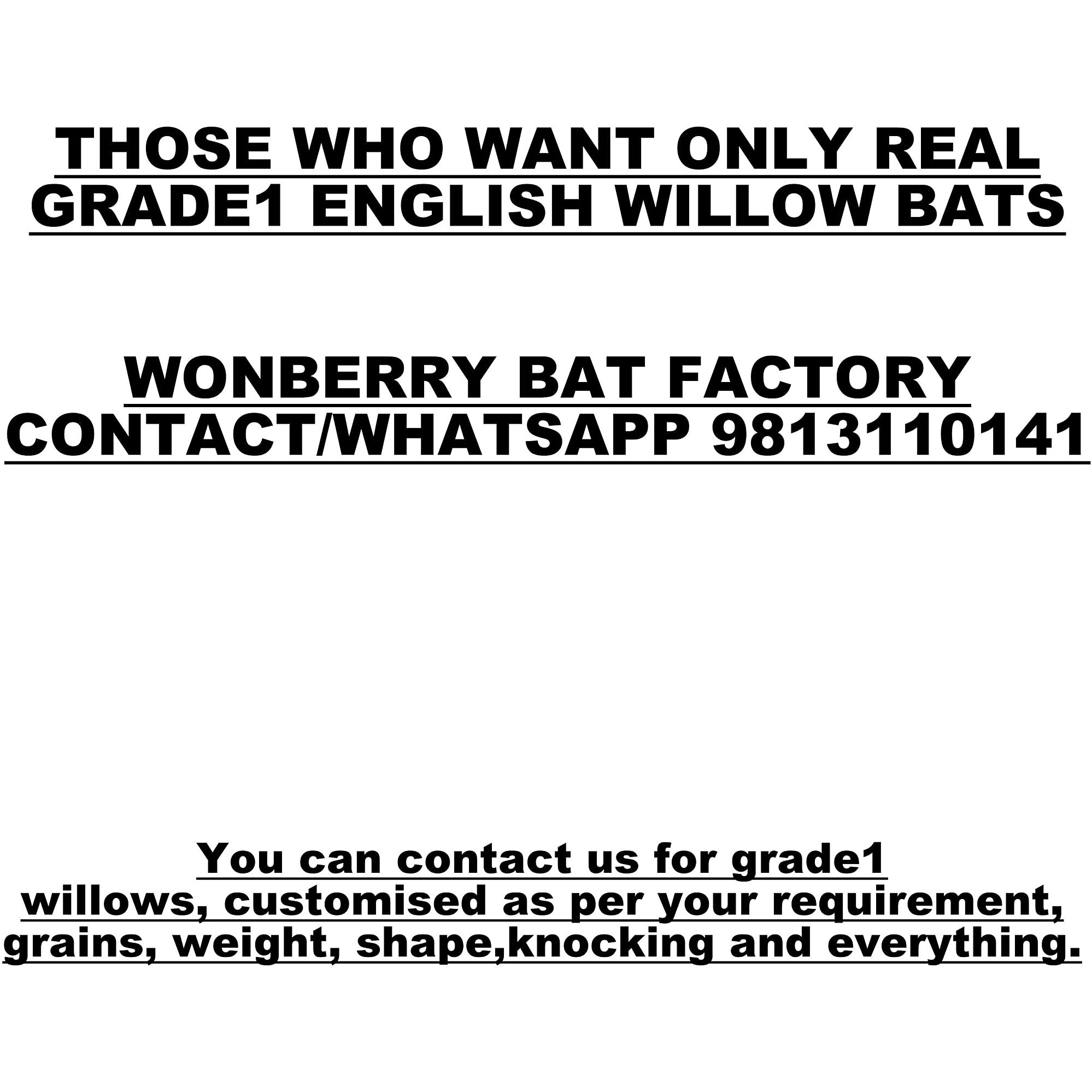 Wonberry English Willow Cricket Bat Full Size SH 7+ Grains