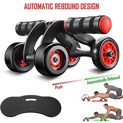 FITSY Automatic Rebound Design 4 Wheel Ab Roller With Knee Mat - Abdominal Workout Fitness Exercise Equipment