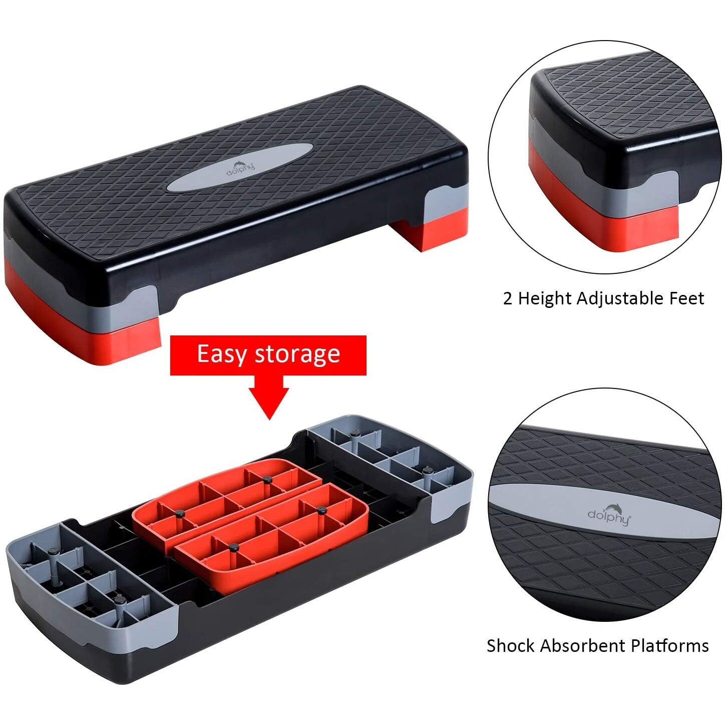 Dolphy 29  Aerobic Stepper for Exercise Step Up Exercise Platform with Removable Raisers Adjust 5 -7 -9 ,Workout Stepper (Black & Yellow)