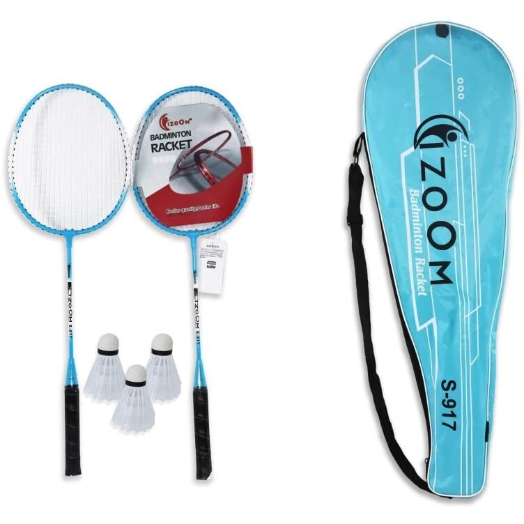 FRATELLI Aluminium Badminton Racket with 3 Pieces Shuttles with Full-Cover Set (917, 2 Pieces, Blue )