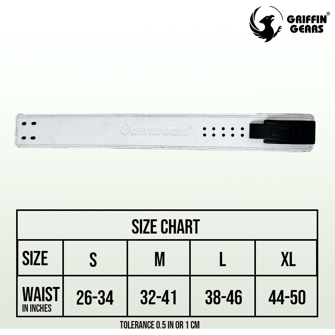 GRIFFIN GEARS Powerlifting Lever Gym Black Buckle With White Belt Power 13MM Extreme Heavy Duty Genuine Leather Belts -Squats Deadlifts Bodybuilding Weight Lifting Power Lifting for Men (XL-44 -50 )
