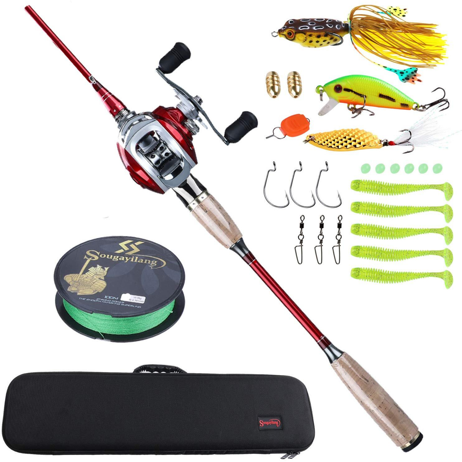 Sougayilang Fishing Baitcasting Combos, Lightweight Carbon Fiber Fishing Pole and 11+1BB Fishing Reel Right Hand for Travel 4-Piece Salt Fresh Water-Right Hand 6.9FT with Carrier Bag